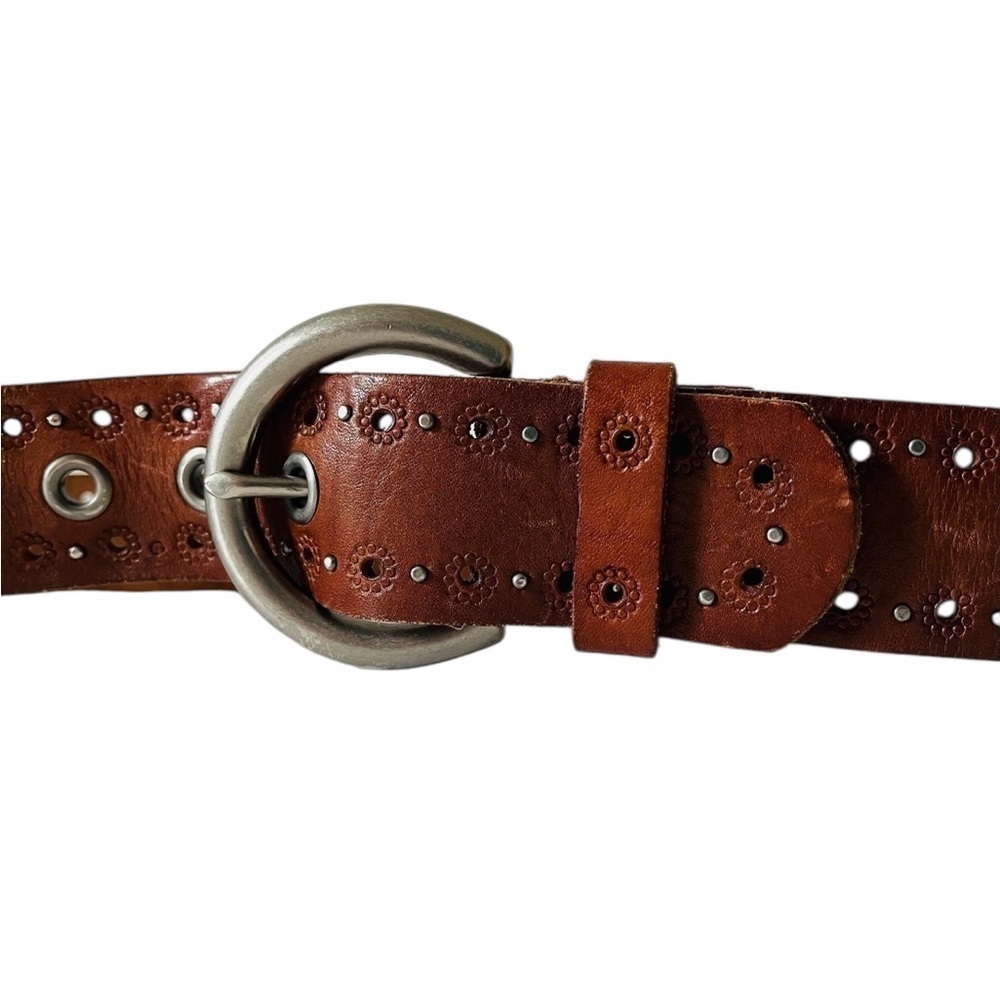 Fossil Flower Tooled Leather Western Style Belt Cowgirl Size Large - Picture 4 of 11